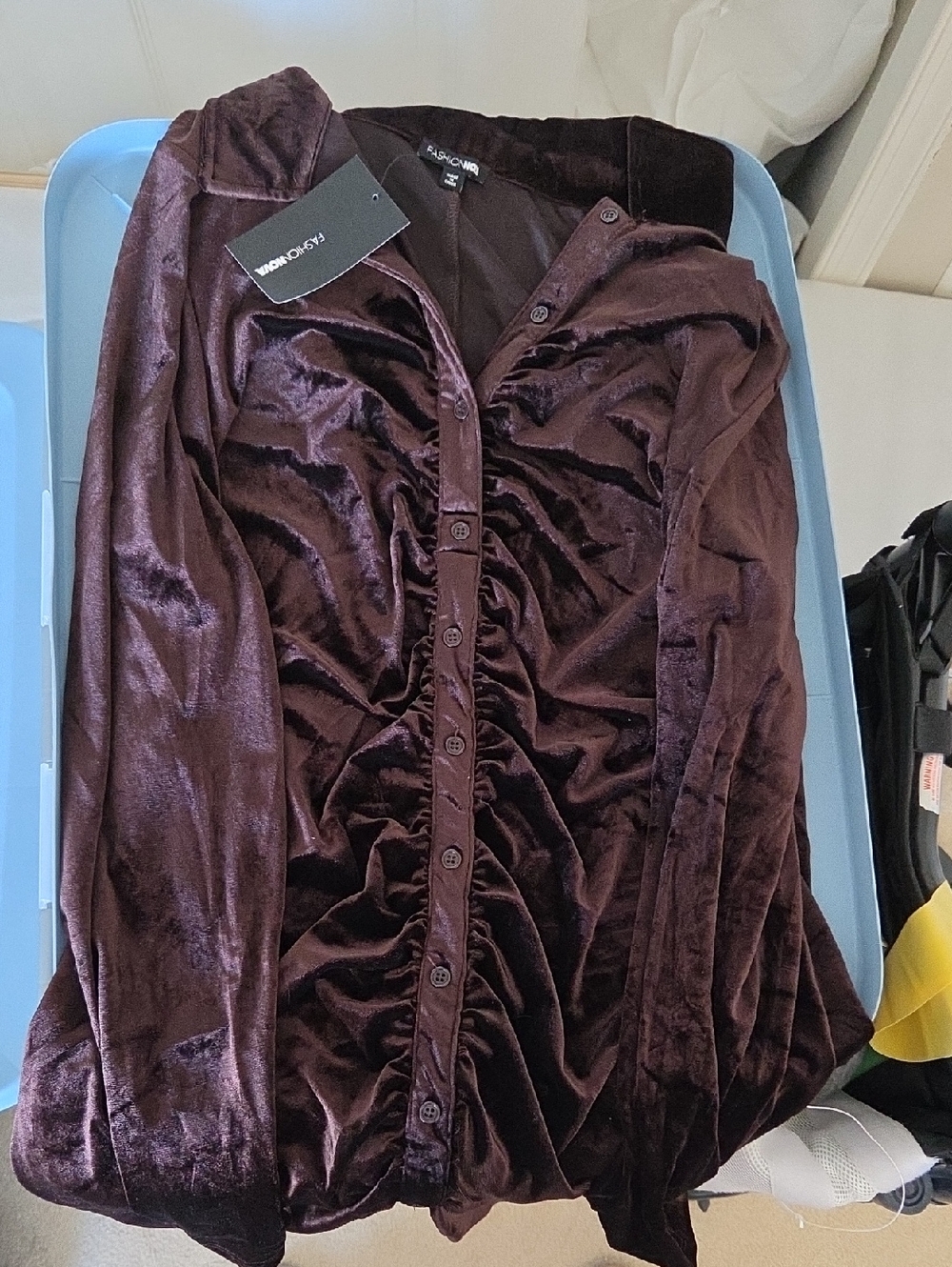 Velvet Ruched Button-Front Dress - Deep Plum
